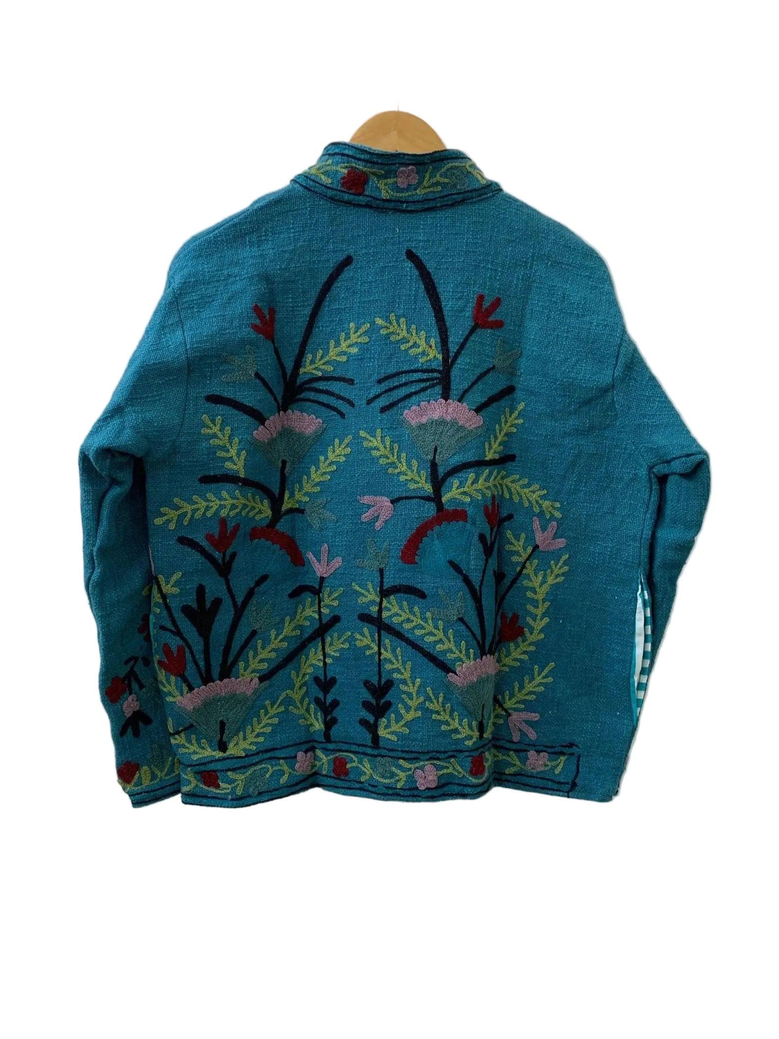 Handmade Teal Blue TNT Suzani Jacket – Boho Lined Embroidered Coat - TNT25