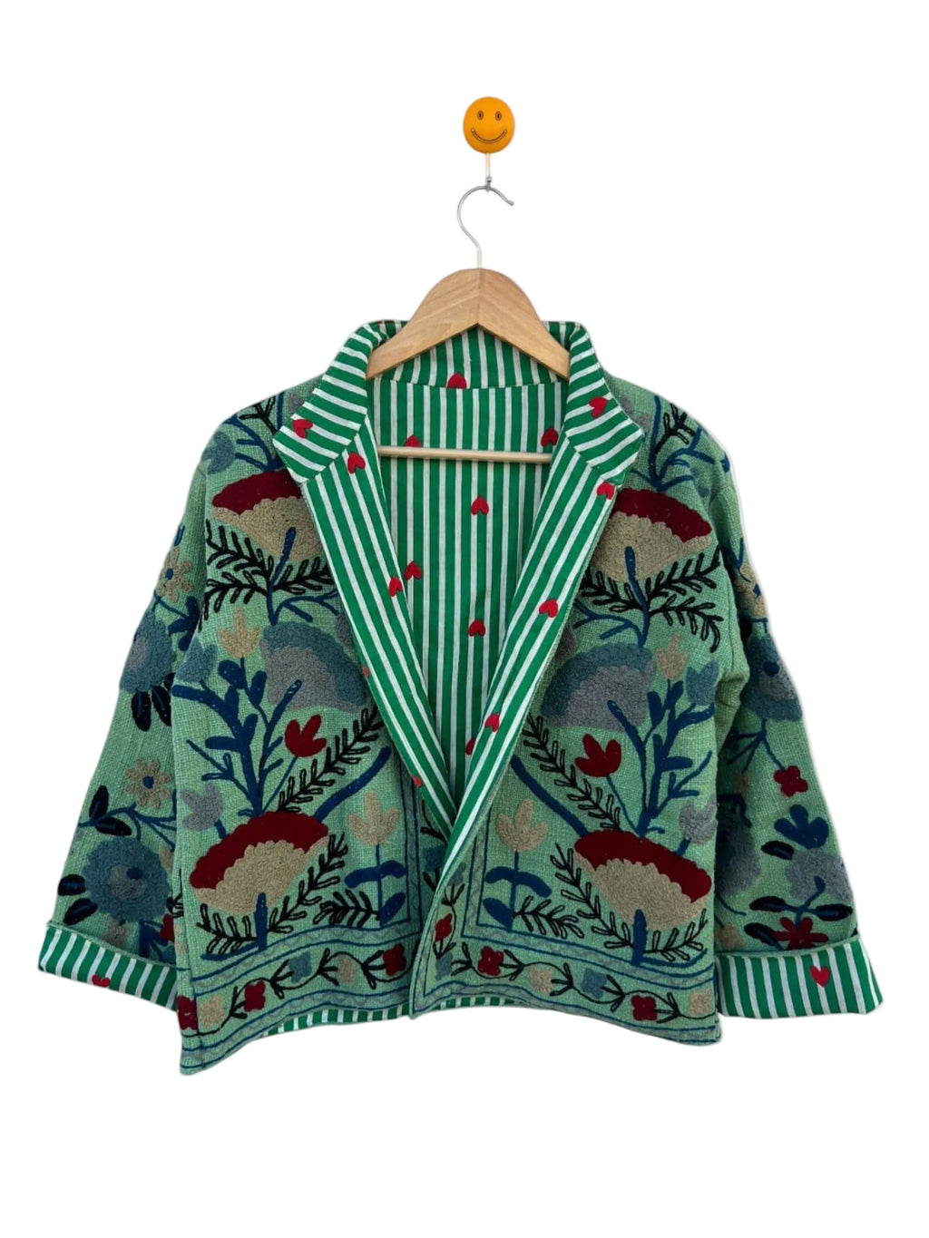 Handgemachte mintgrüne TNT Suzani Jacke – Boho Blumen bestickter Mantel – TNT10