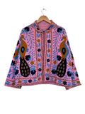 Handgemachte leuchtend pinkfarbene Pfau TNT Suzani Jacke – Boho gefütterter bestickter Mantel-TNT12