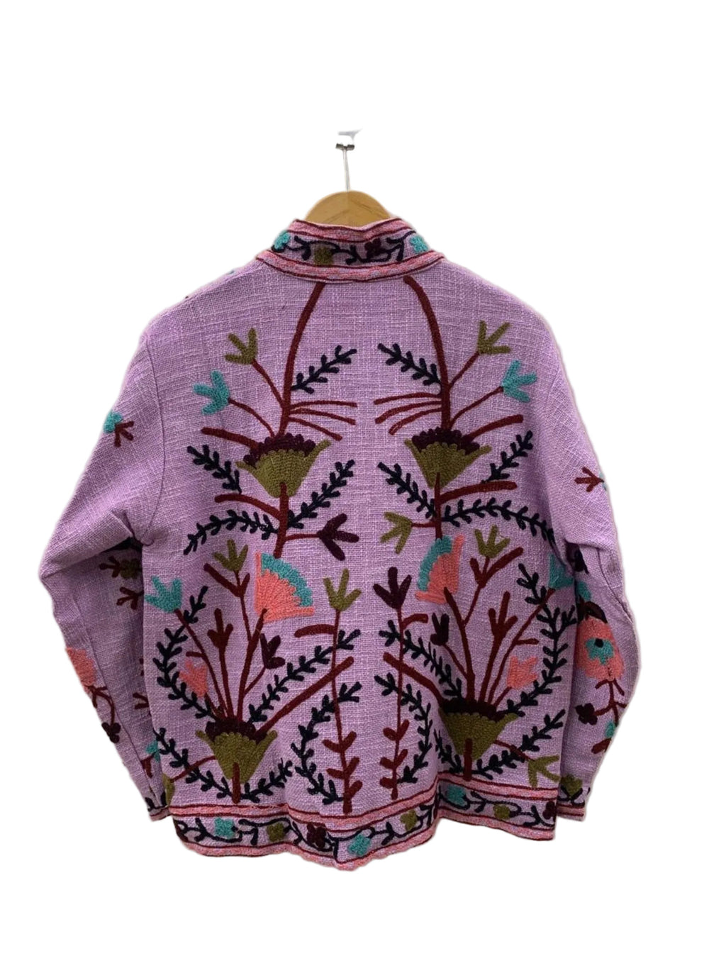 Giacca Suzani TNT Bianca e Rossa Fatta a Mano – Cappotto Boho Ricamato Botanico-TNT15