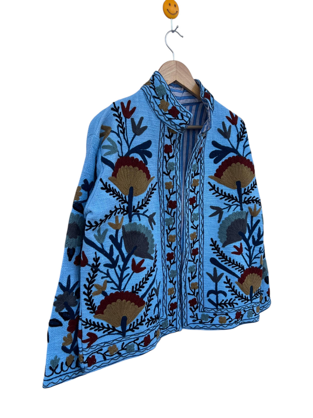 Giacca Suzani TNT Floreale Azzurro Fatta a Mano – Cappotto Bohémien Ricamato Foderato-TNT13