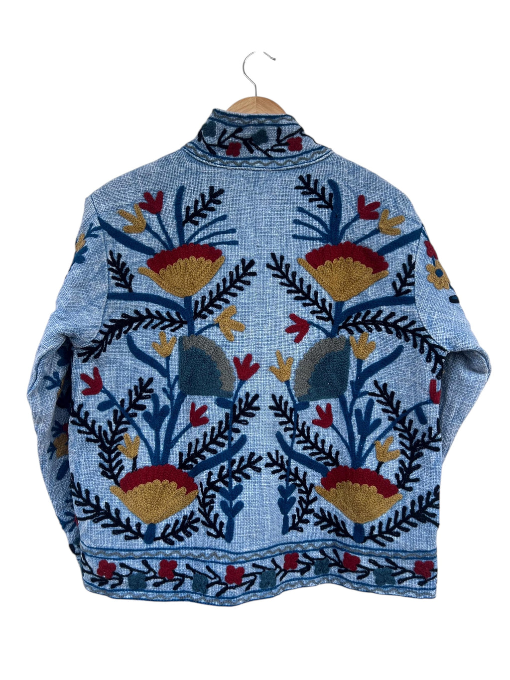 Giacca Suzani TNT Floreale Azzurro Fatta a Mano – Cappotto Bohémien Ricamato Foderato-TNT13