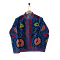 Handbestickte Samt Suzani Blaue Bomberjacke - VT10