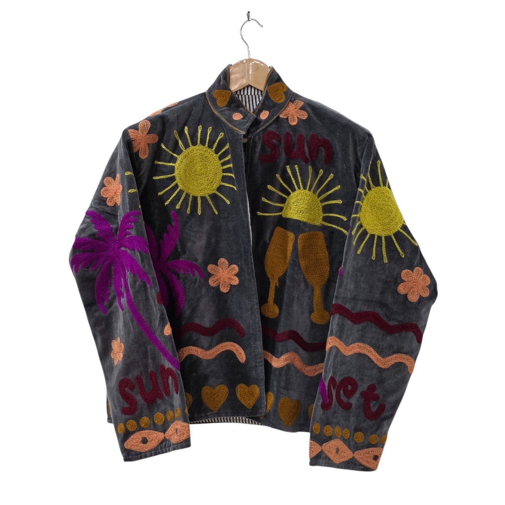 Bohemian Embroidered Suzani Velvet Unisex Sunset Jacket - VT11