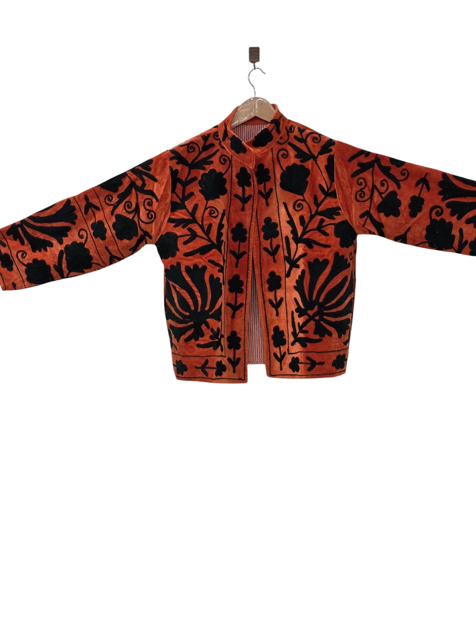 Hand Embroidered Bohemian Suzani Unisex Jacket Orange - VT12