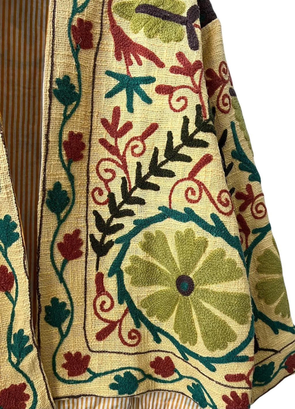 Handmade Mustard Yellow TNT Suzani Jacket – Boho Floral Embroidered Coat - TNT16