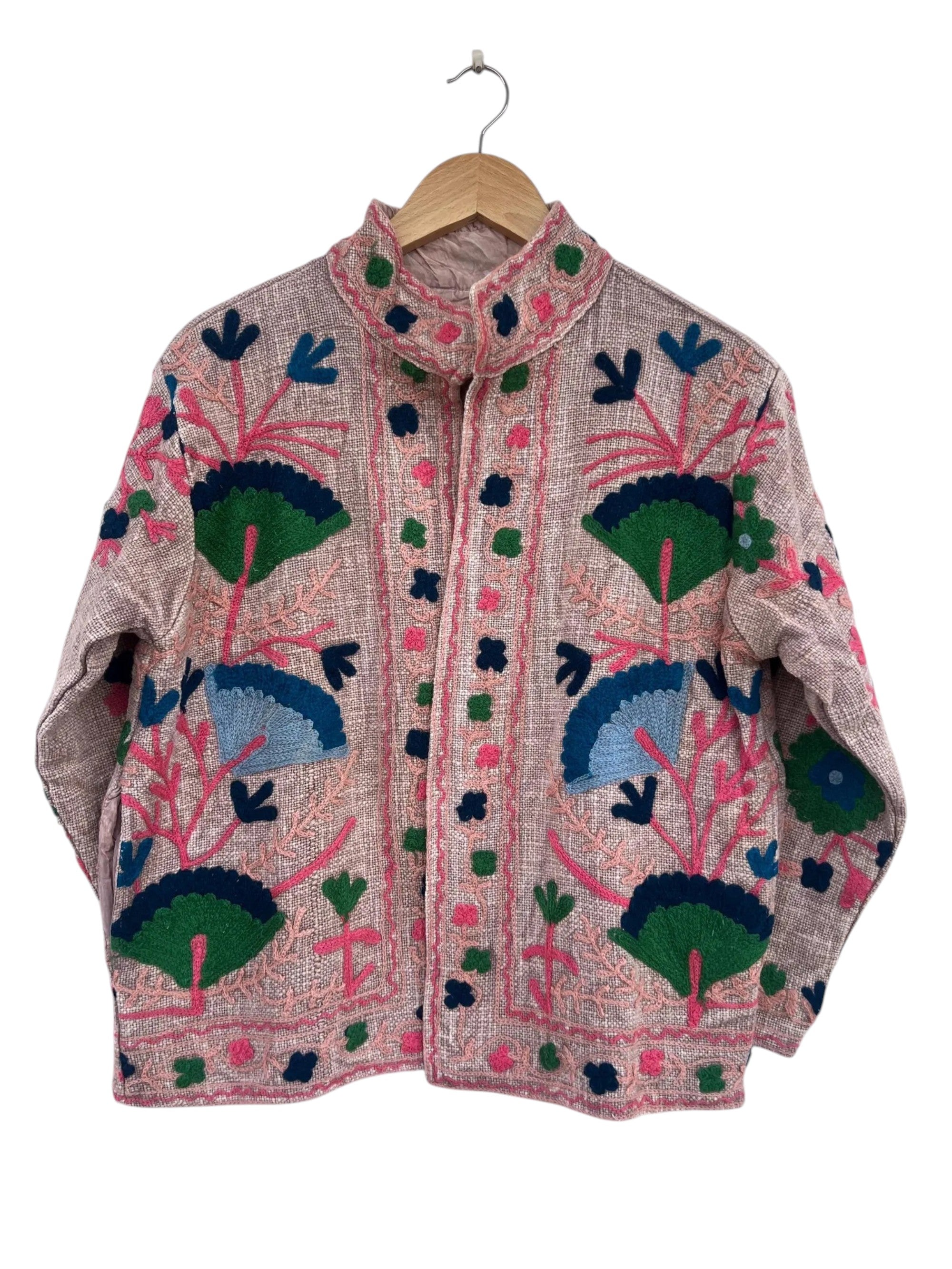 Artisan Pink Floral Embroidered Boho Jacket | TNT Jackets - TNT15