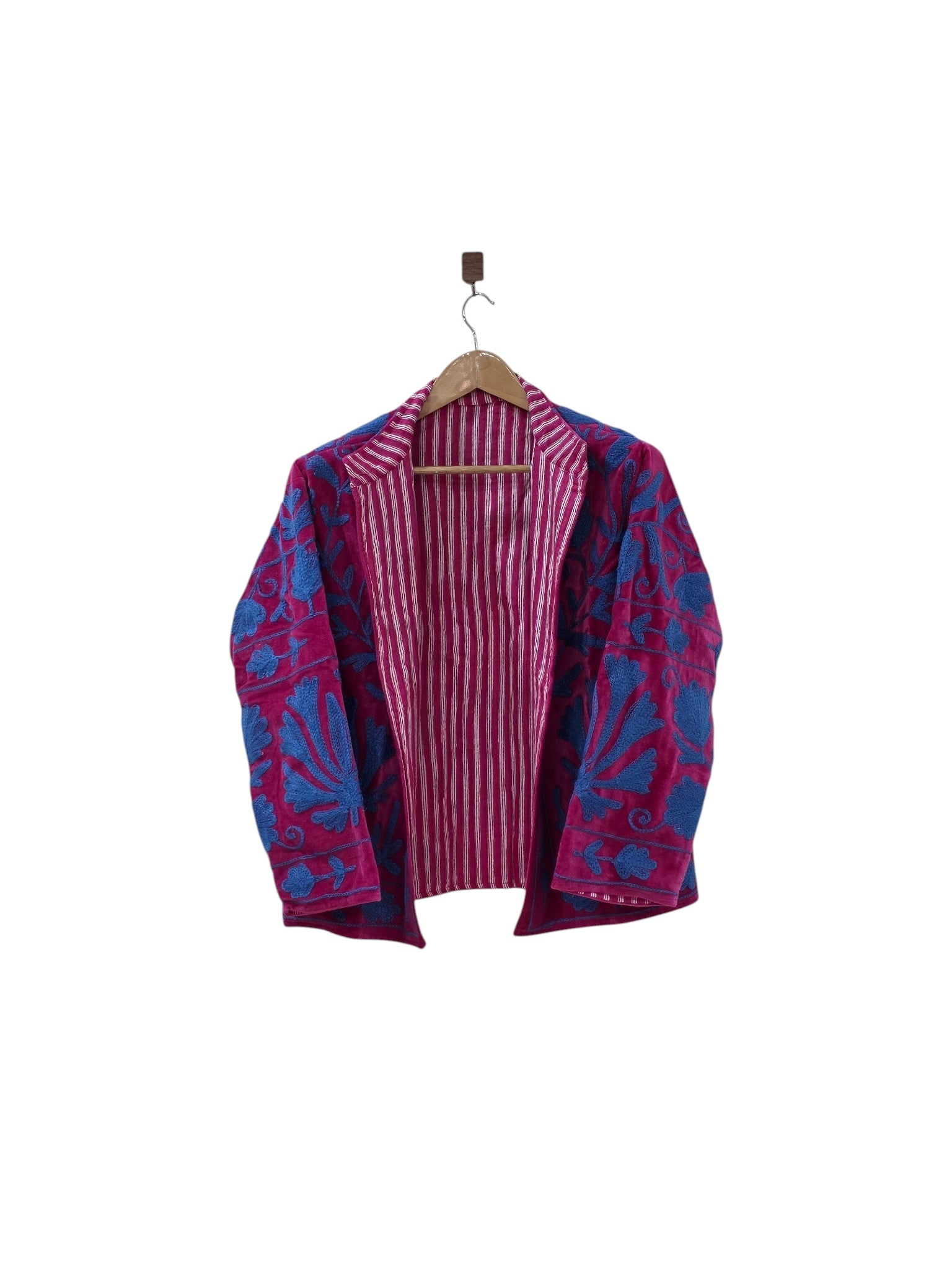 Lila bestickte Samt-Suzani-Jacke für Damen - VT13