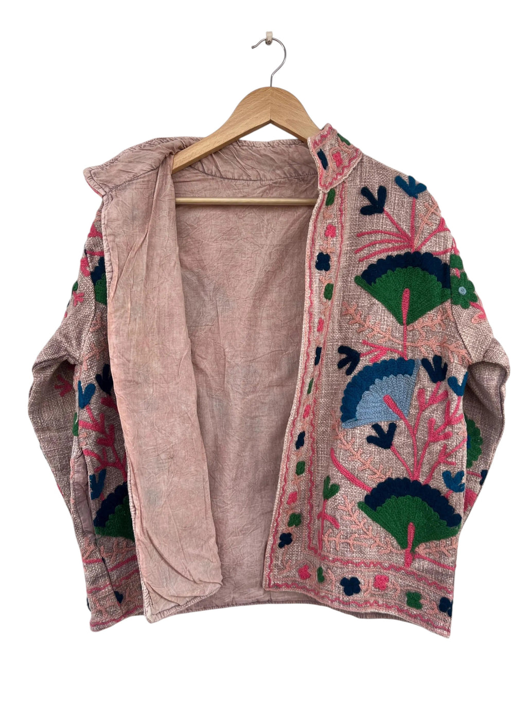 Artisan Pink Floral Embroidered Boho Jacket | TNT Jackets - TNT15