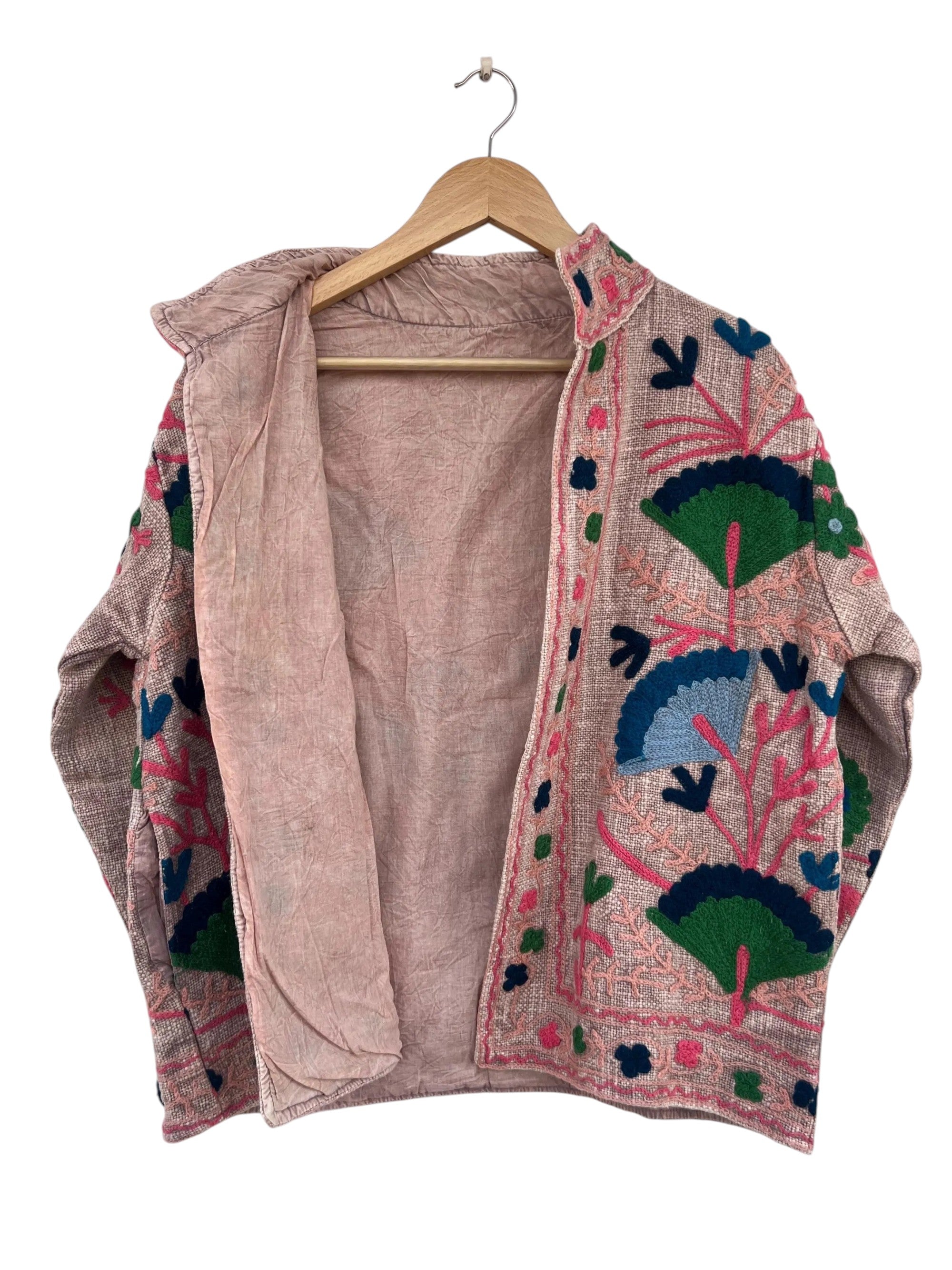 Artisan Pink Floral Embroidered Boho Jacket | TNT Jackets - TNT15