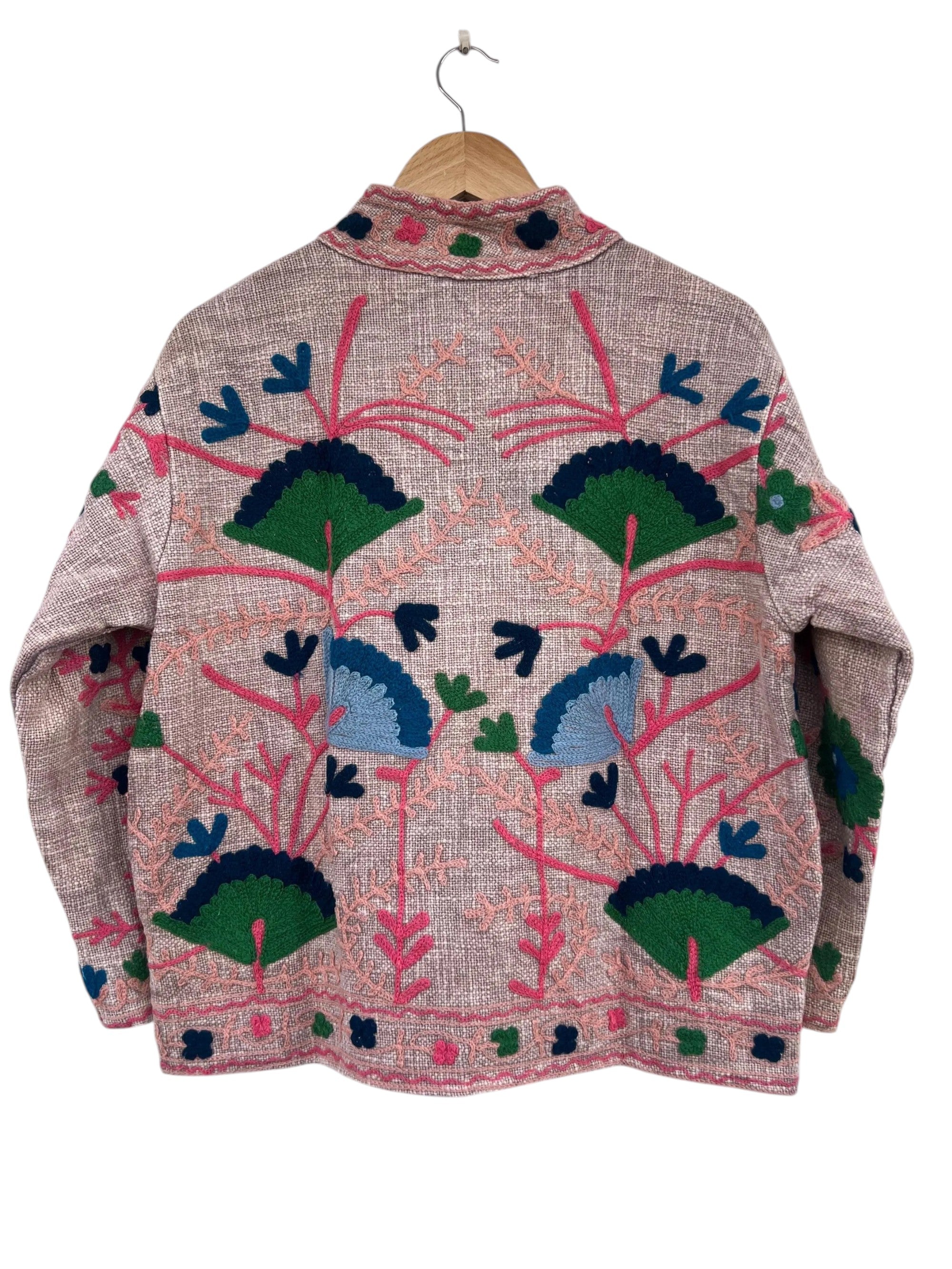 Artisan Pink Floral Embroidered Boho Jacket | TNT Jackets - TNT15