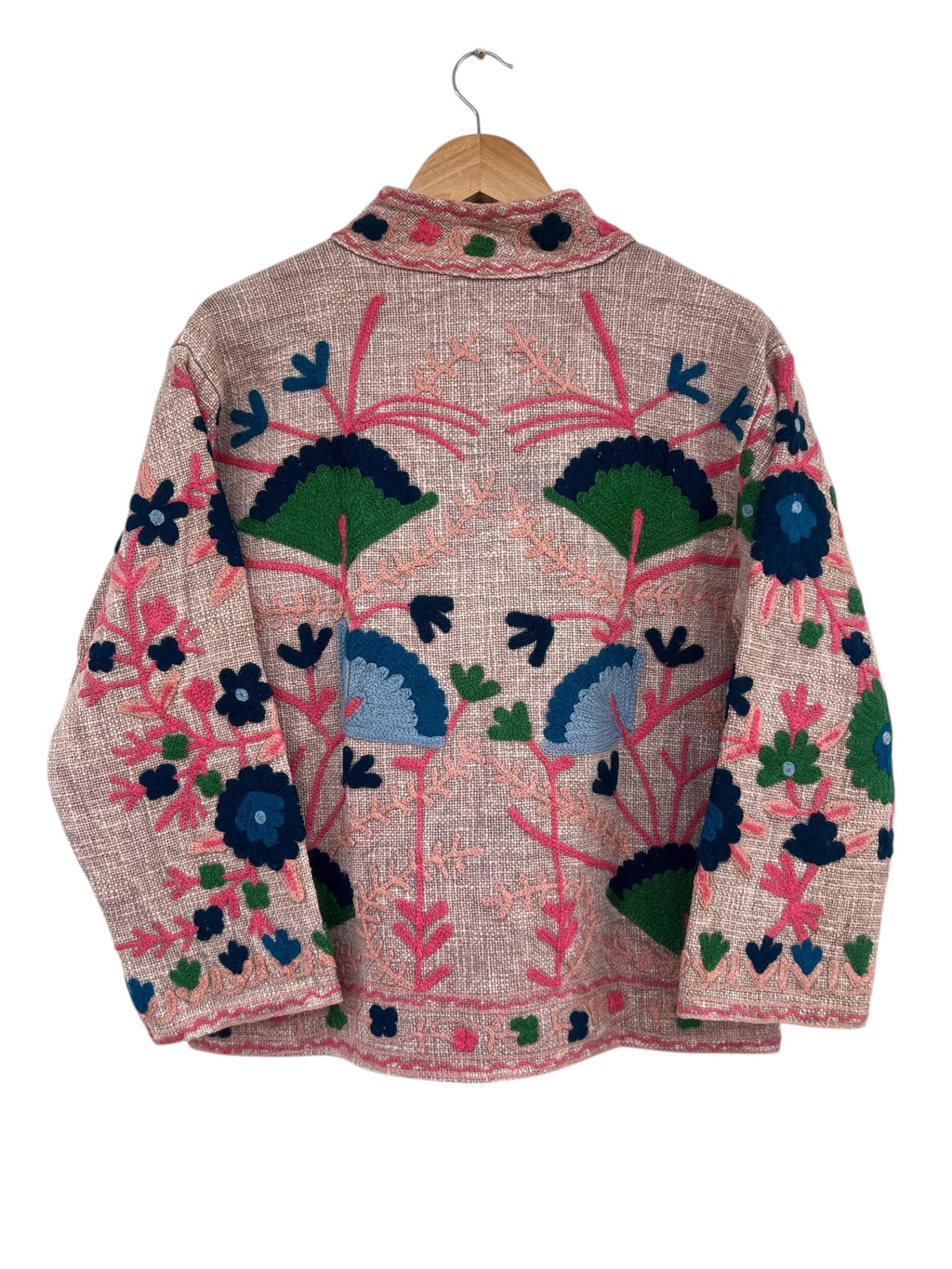 Artisan Pink Floral Embroidered Boho Jacket | TNT Jackets - TNT15
