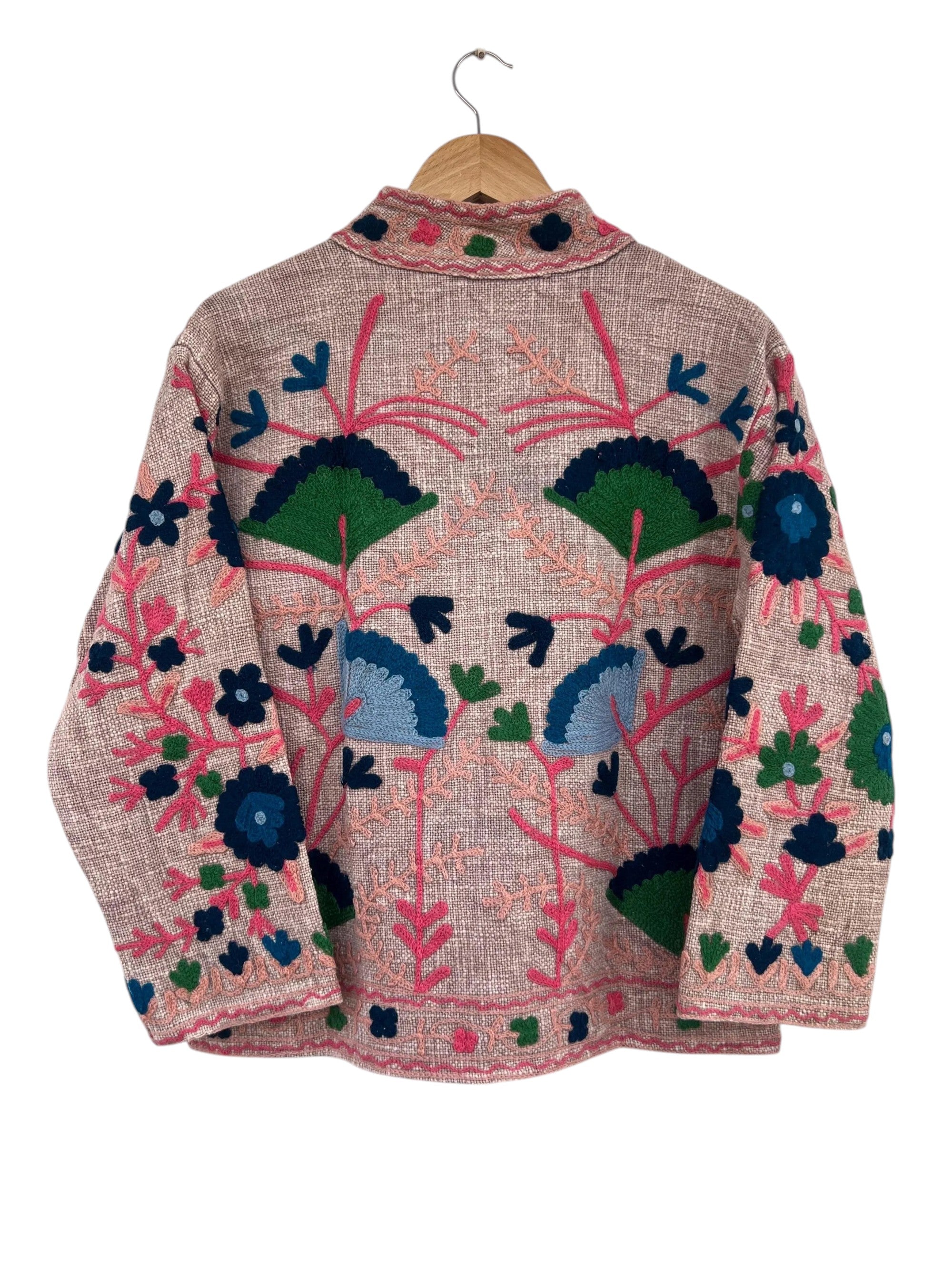 Artisan Pink Floral Embroidered Boho Jacket | TNT Jackets - TNT15