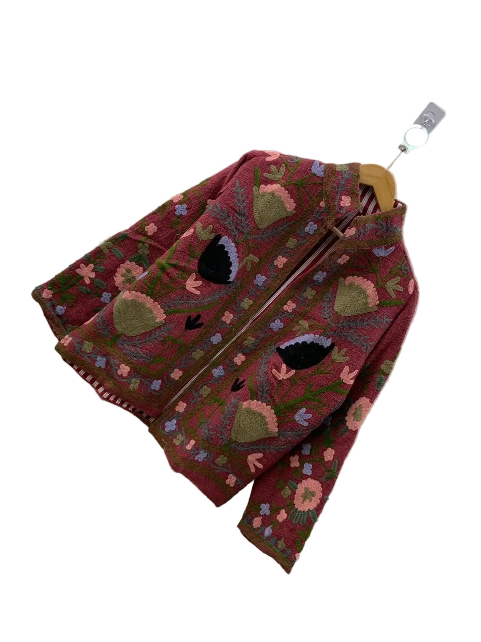 Handmade Maroon TNT Suzani Jacket | Boho Floral Embroidered Coat - TNT20