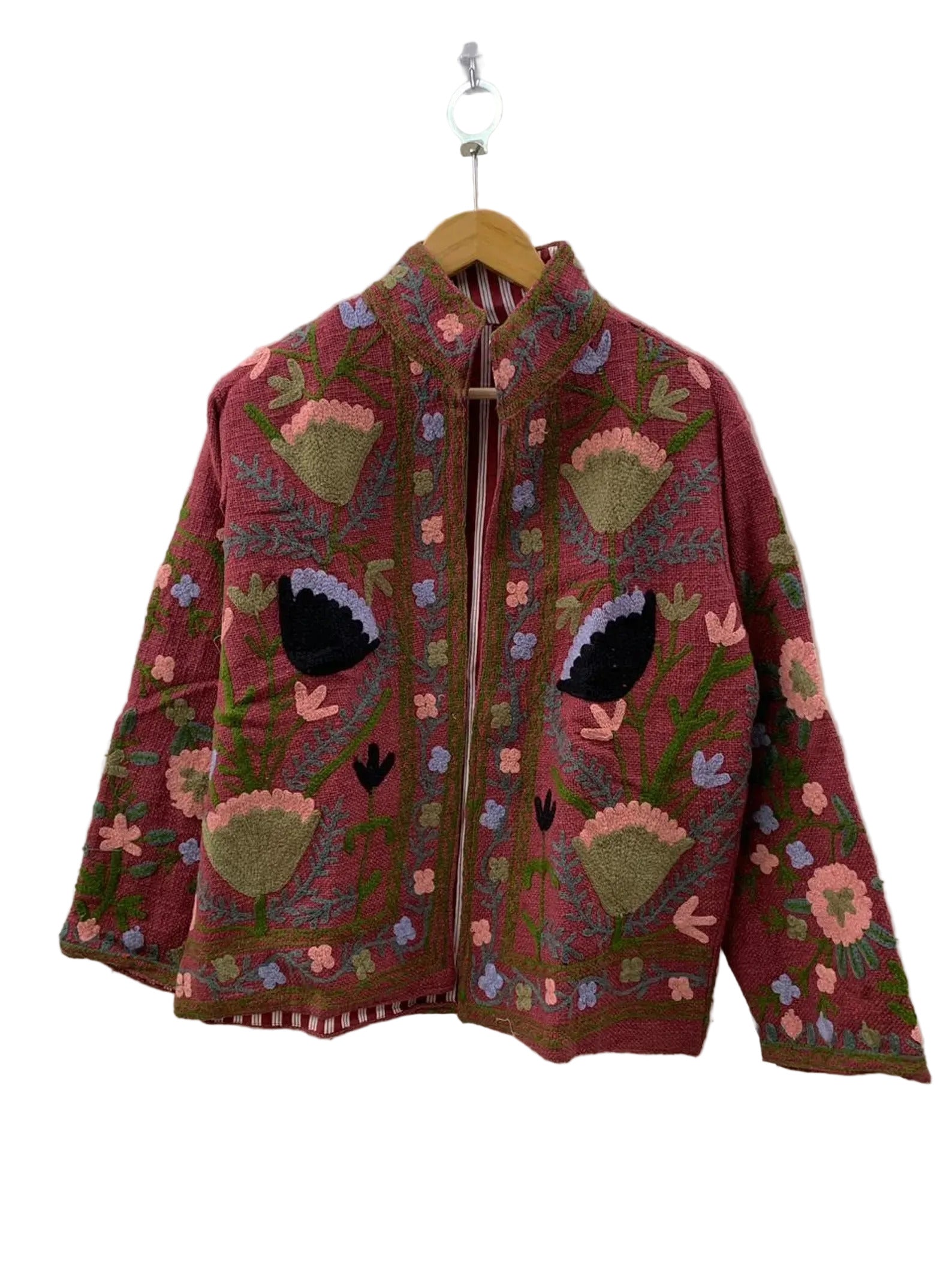 Handmade Maroon TNT Suzani Jacket | Boho Floral Embroidered Coat - TNT20