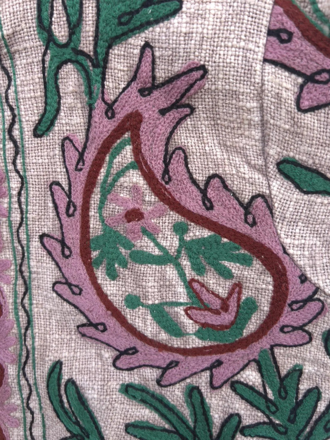 Naturbeige bestickte TNT-Jacke | Rosa florale Boho-Mantel - TNT02
