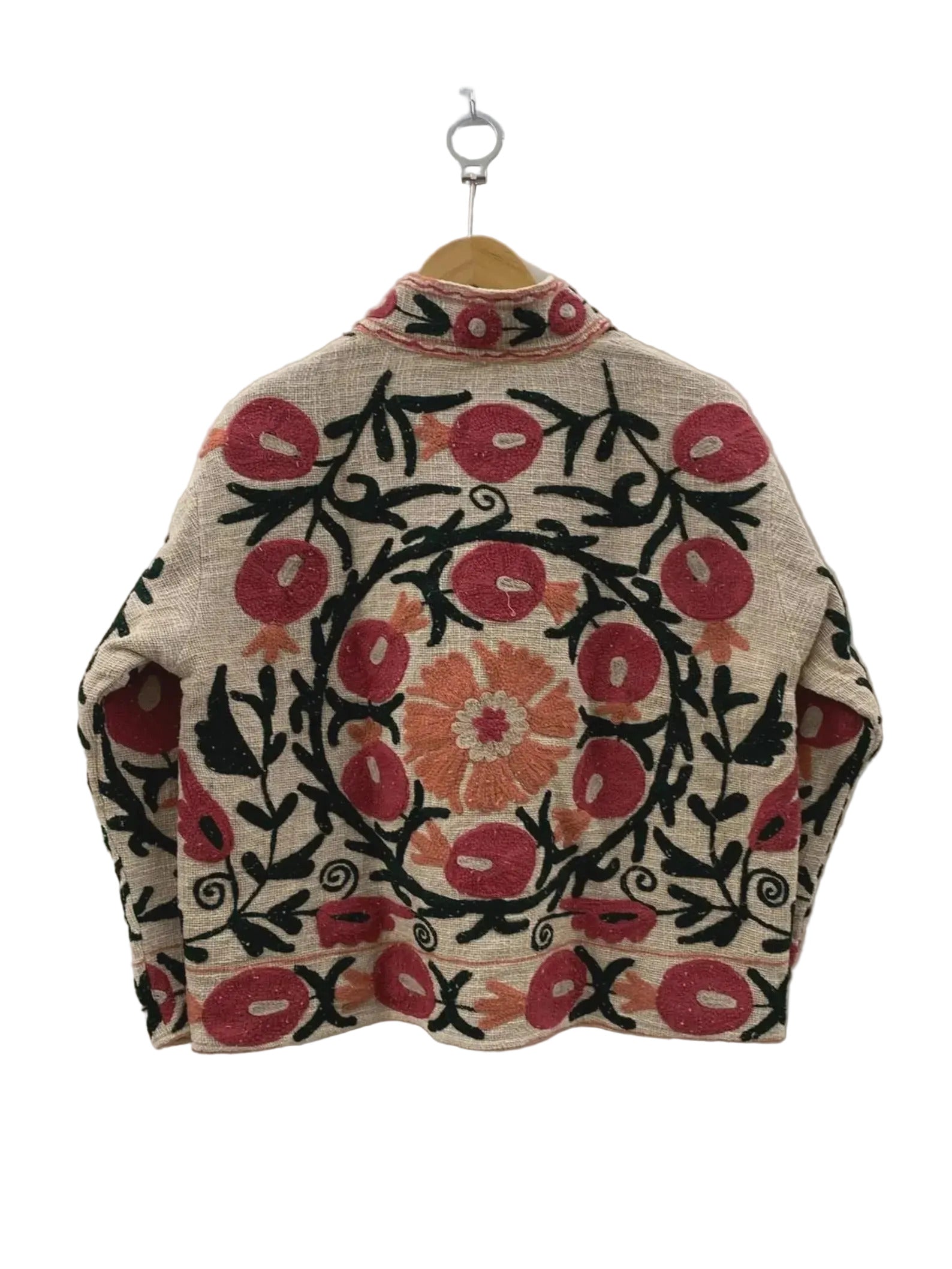 Handgefertigte weiß-rote TNT Suzani Jacke – Boho bestickter Mantel – TNT15