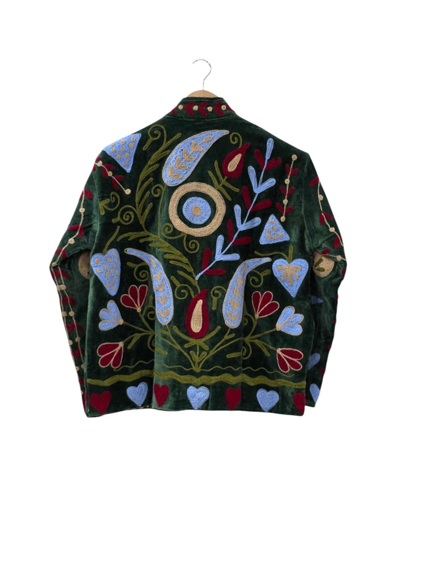 Suzani Unisex Samt Bohemian Bestickte Grüne Jacke - VT15