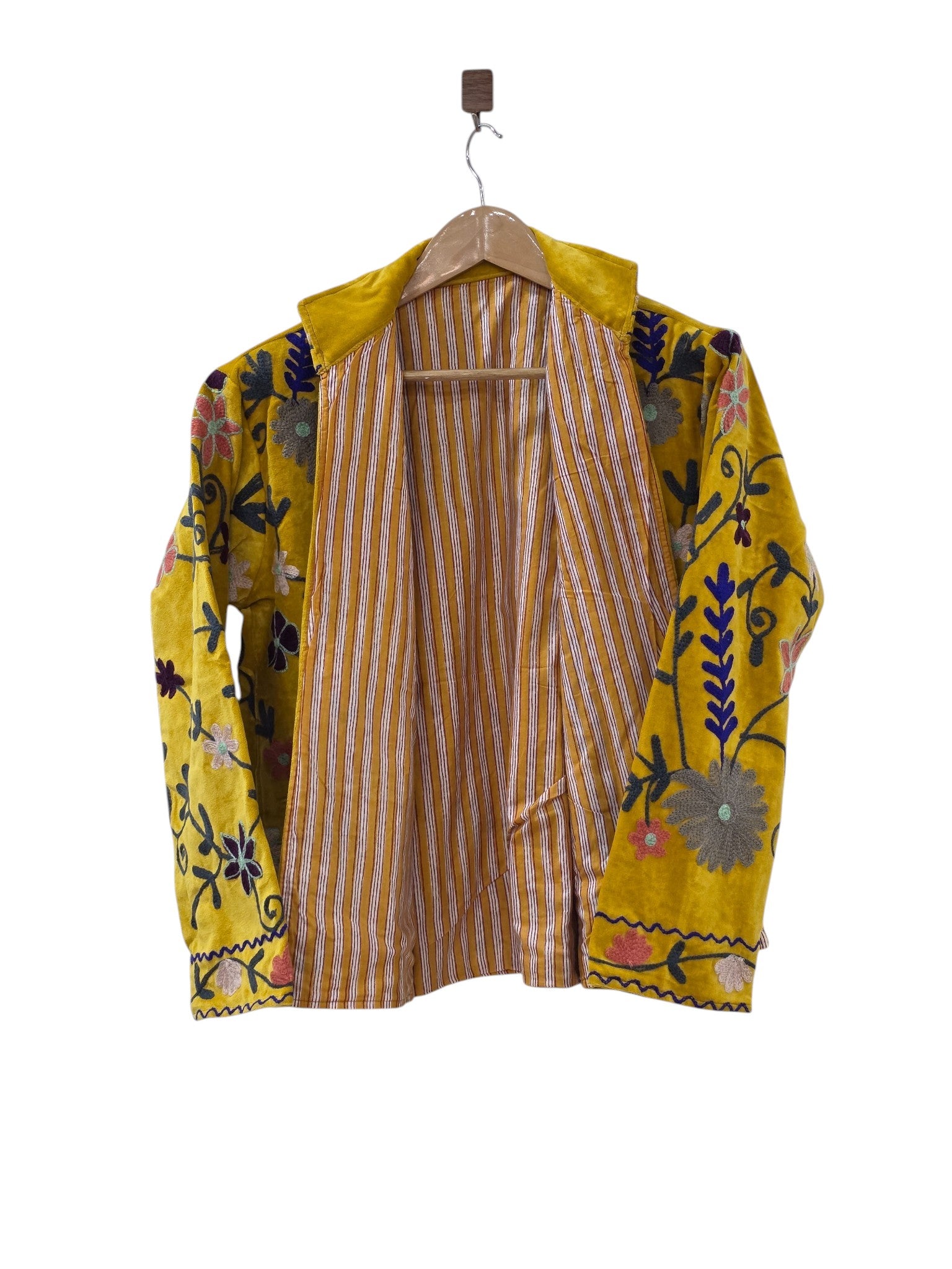 Suzani bestickte Blumenmuster gelbe Samtjacke - VT16