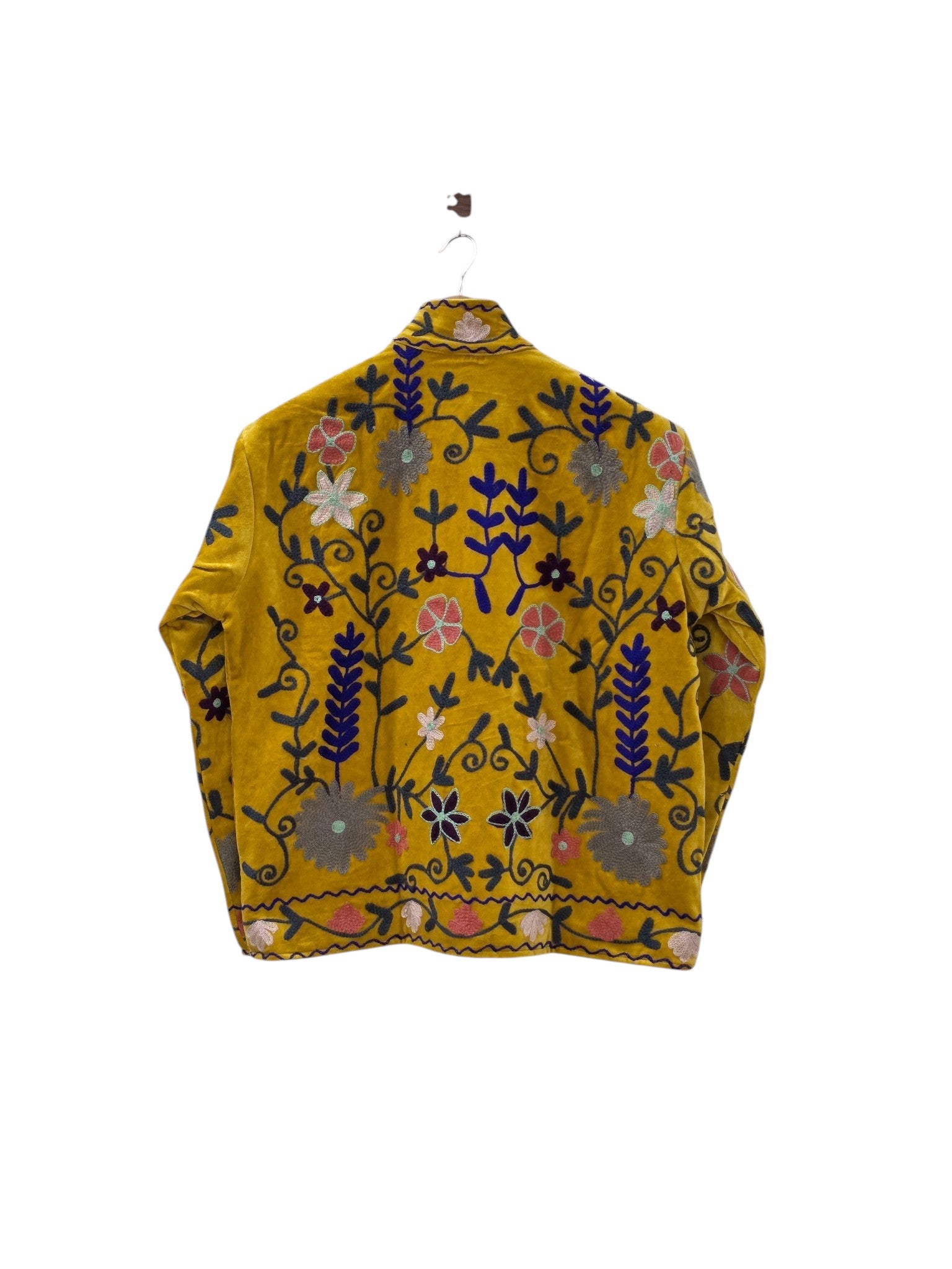 Suzani bestickte Blumenmuster gelbe Samtjacke - VT16