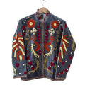 Charcoal Black Peace Design Embroidered Suzani Velvet Jacket - VT18