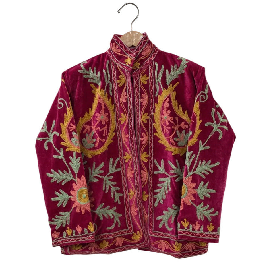 Giacca in velluto magenta con ricamo Suzani a motivo Paisley - VT19