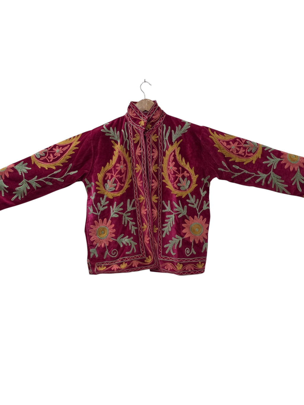 Giacca in velluto magenta con ricamo Suzani a motivo Paisley - VT19