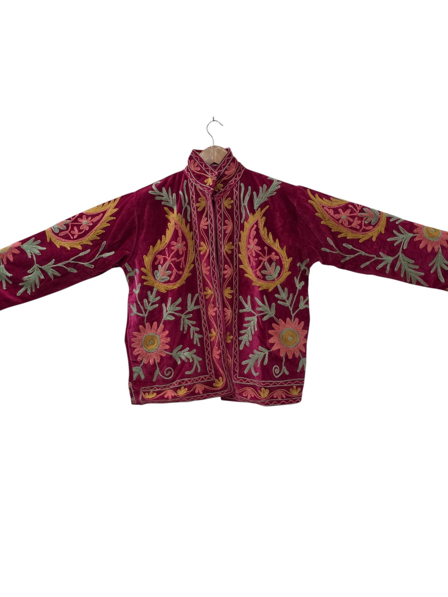 Magenta Samt Suzani bestickte Paisley Design Jacke - VT19