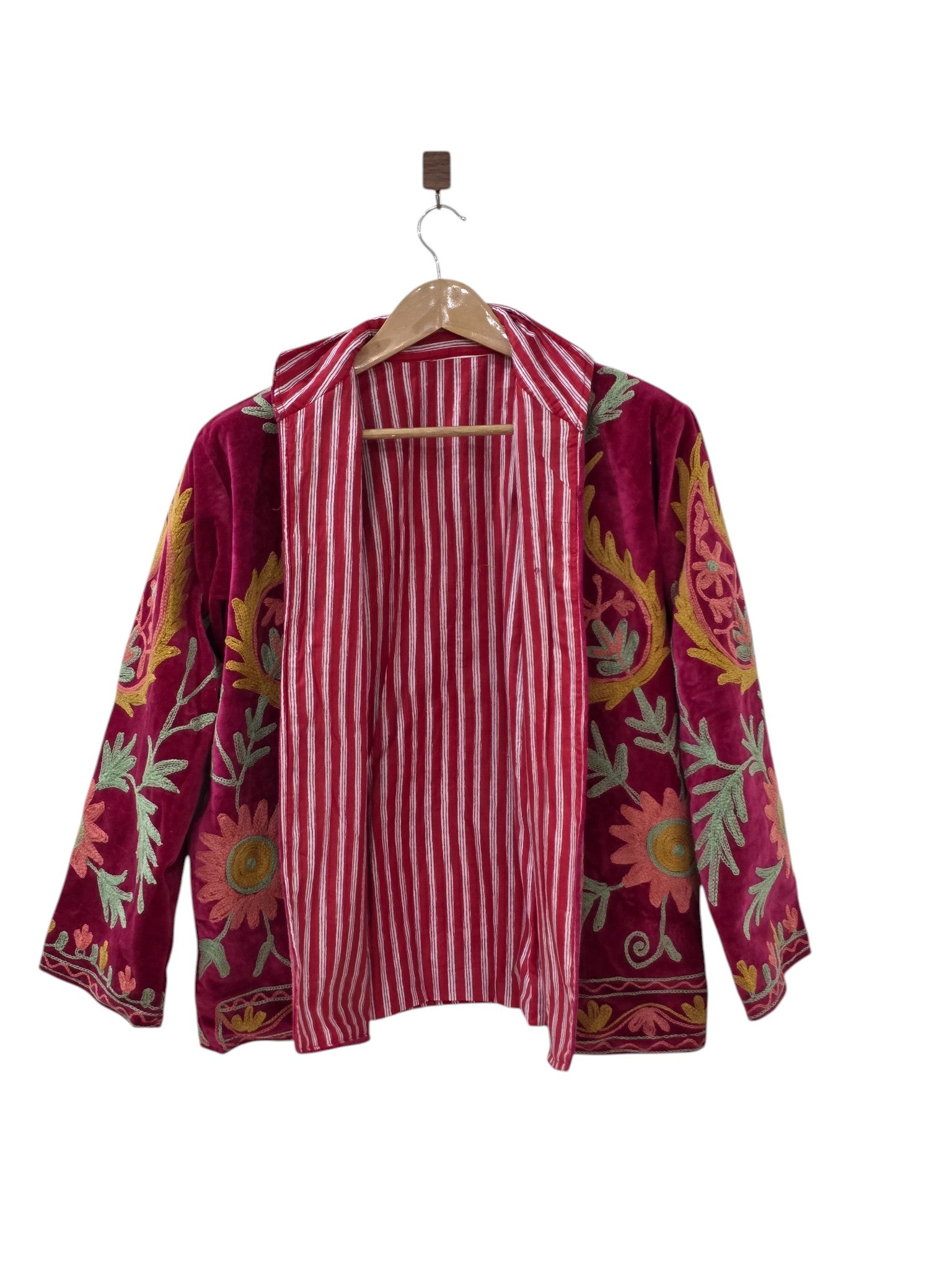 Magenta Samt Suzani bestickte Paisley Design Jacke - VT19