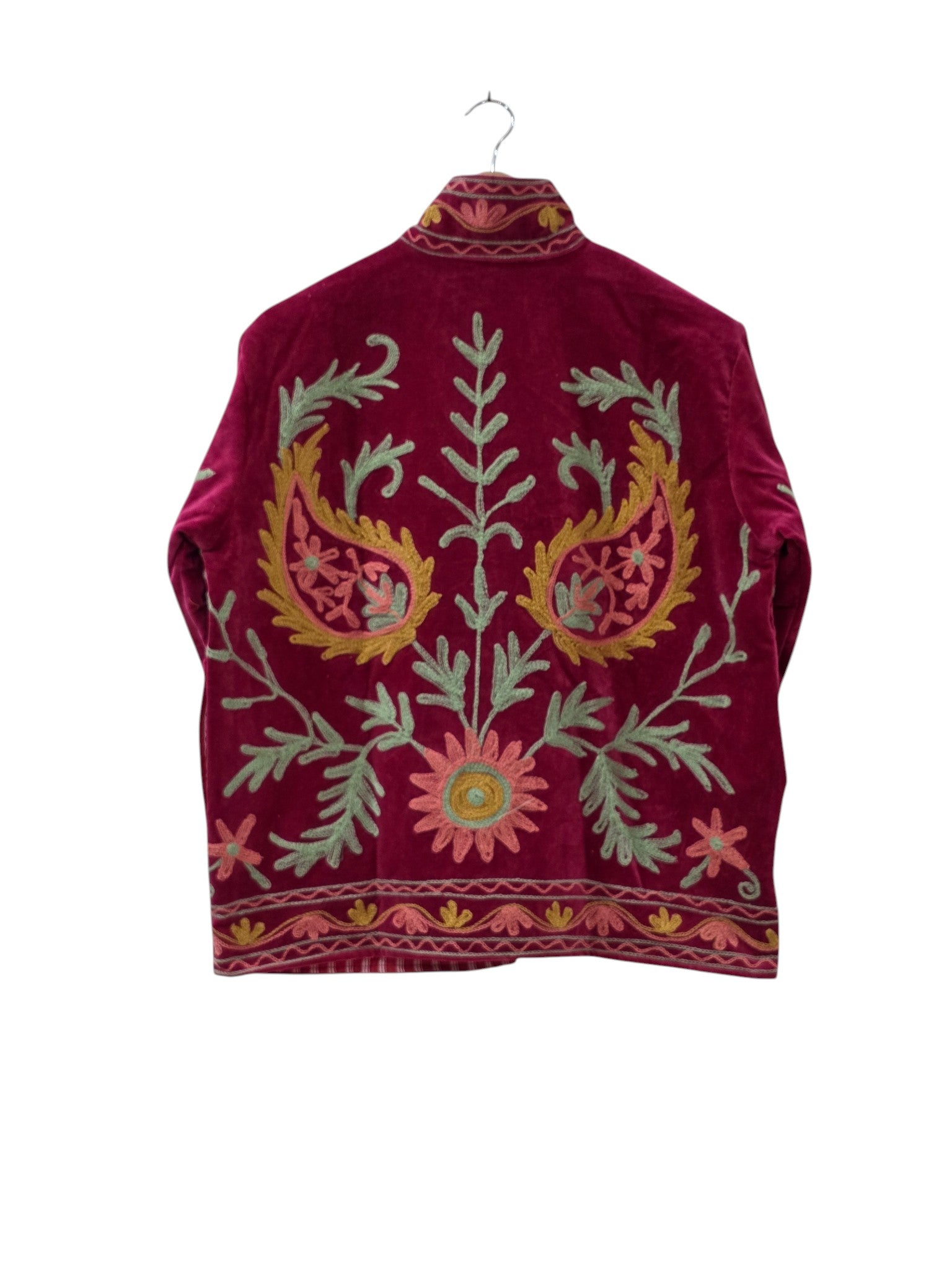 Magenta Samt Suzani bestickte Paisley Design Jacke - VT19
