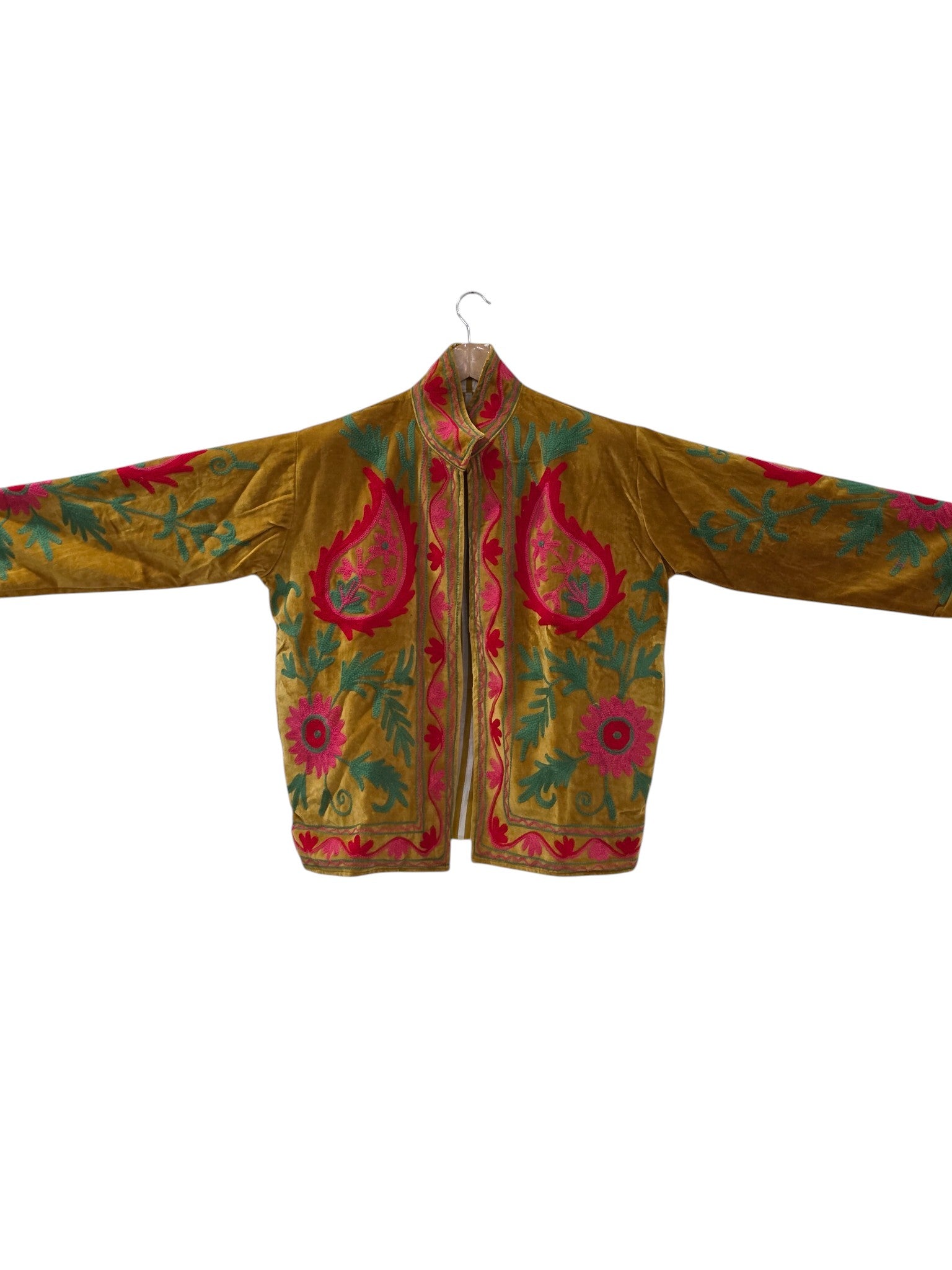Suzani Bestickter Paisley Samt Senfgelbe Jacke - VT20