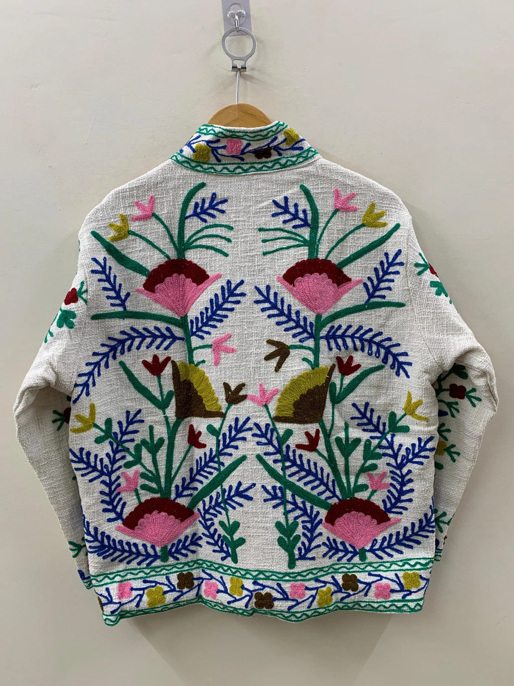 Handmade White TNT Suzani Jacket – Colorful Boho Floral Coat - TNT30