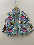Handmade White TNT Suzani Jacket – Colorful Boho Floral Coat - TNT30