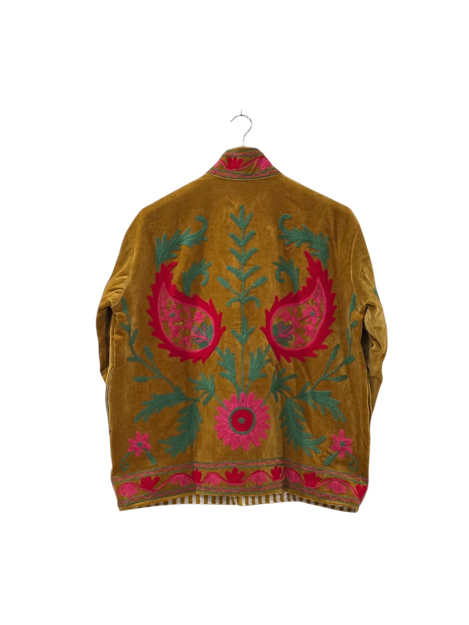 Suzani Bestickter Paisley Samt Senfgelbe Jacke - VT20