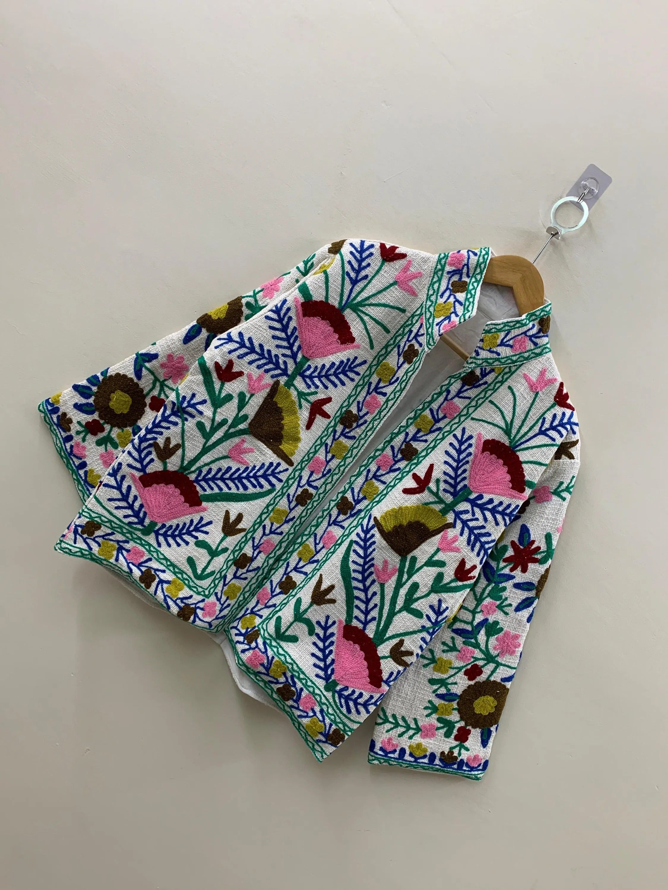 Handmade White TNT Suzani Jacket – Colorful Boho Floral Coat - TNT30