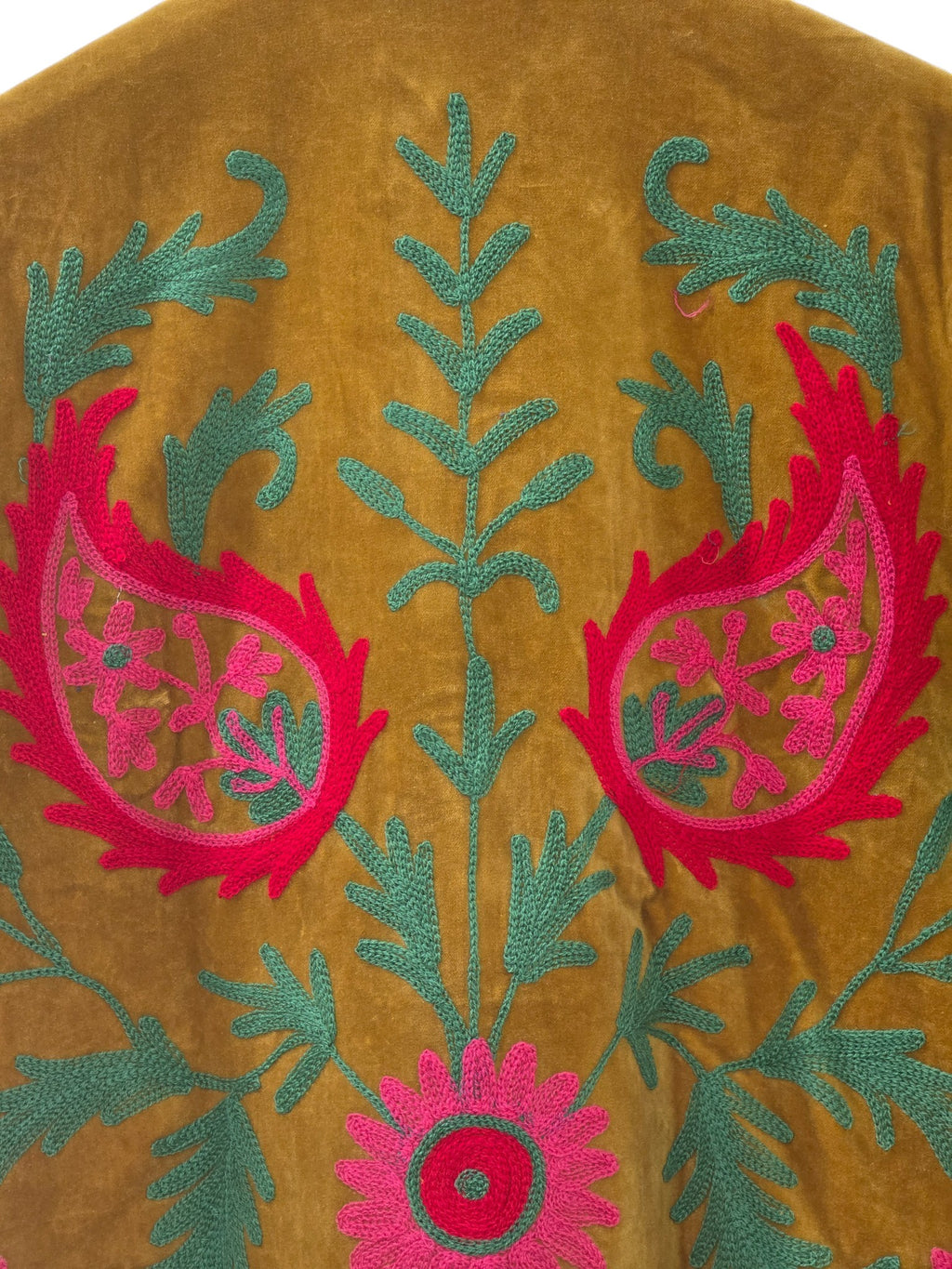 Suzani Embroidered Paisley Design Velvet Mustard Yellow Jacket - VT20
