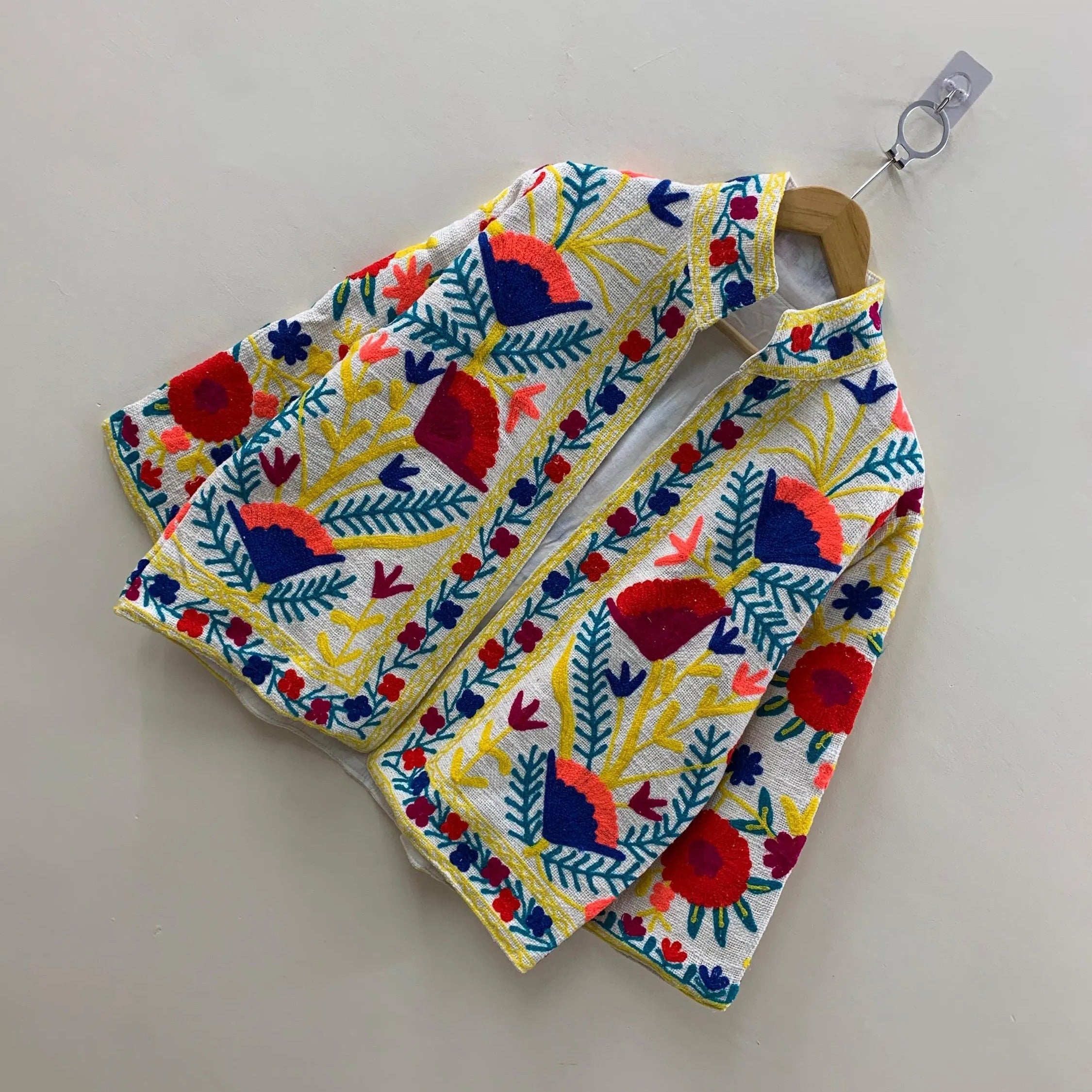 Handmade White TNT Suzani Jacket – Colorful Boho Floral Coat - TNT31