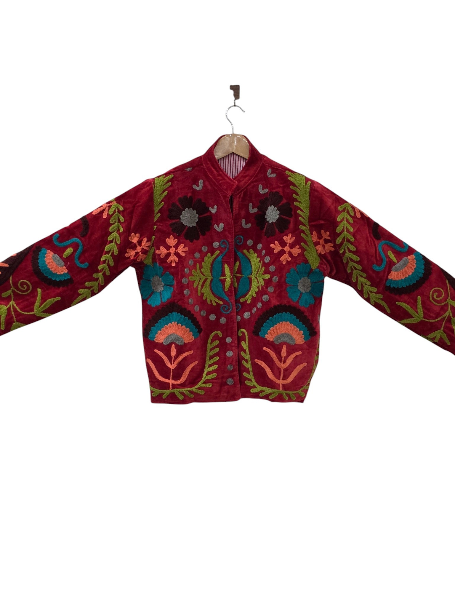 Handgefertigte Suzani bestickte Samtjacke mit Paisley-Muster – VT21