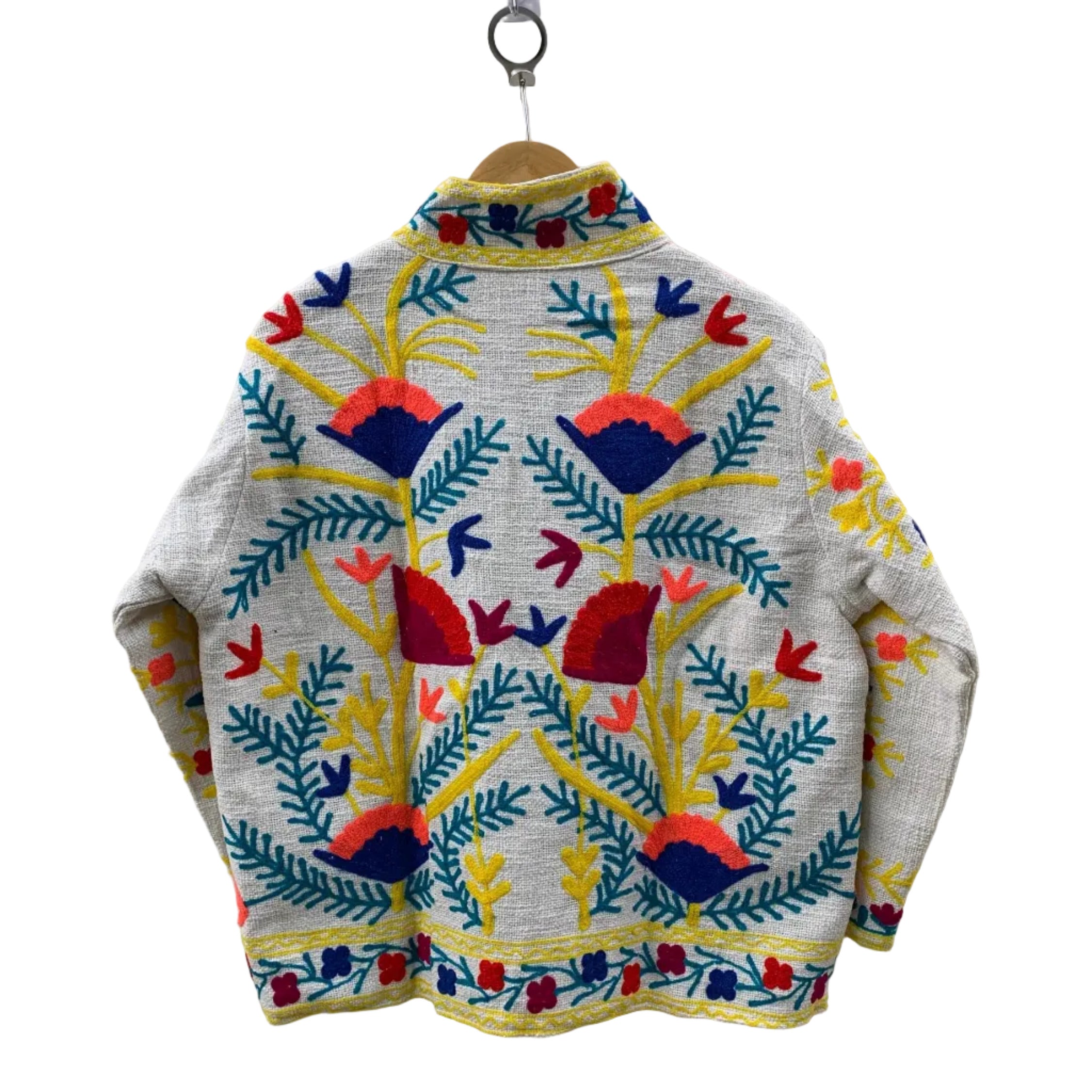 Handmade White TNT Suzani Jacket – Colorful Boho Floral Coat - TNT31