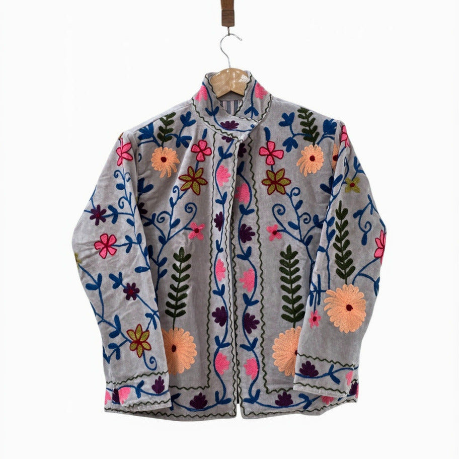 Damen Jacke Samt Stickerei Suzani Blumenmuster - VT22