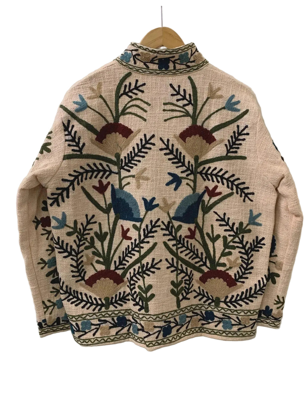 Beige Embroidered Suzani Jacket | Handmade Boho Unisex Coat - TNT32