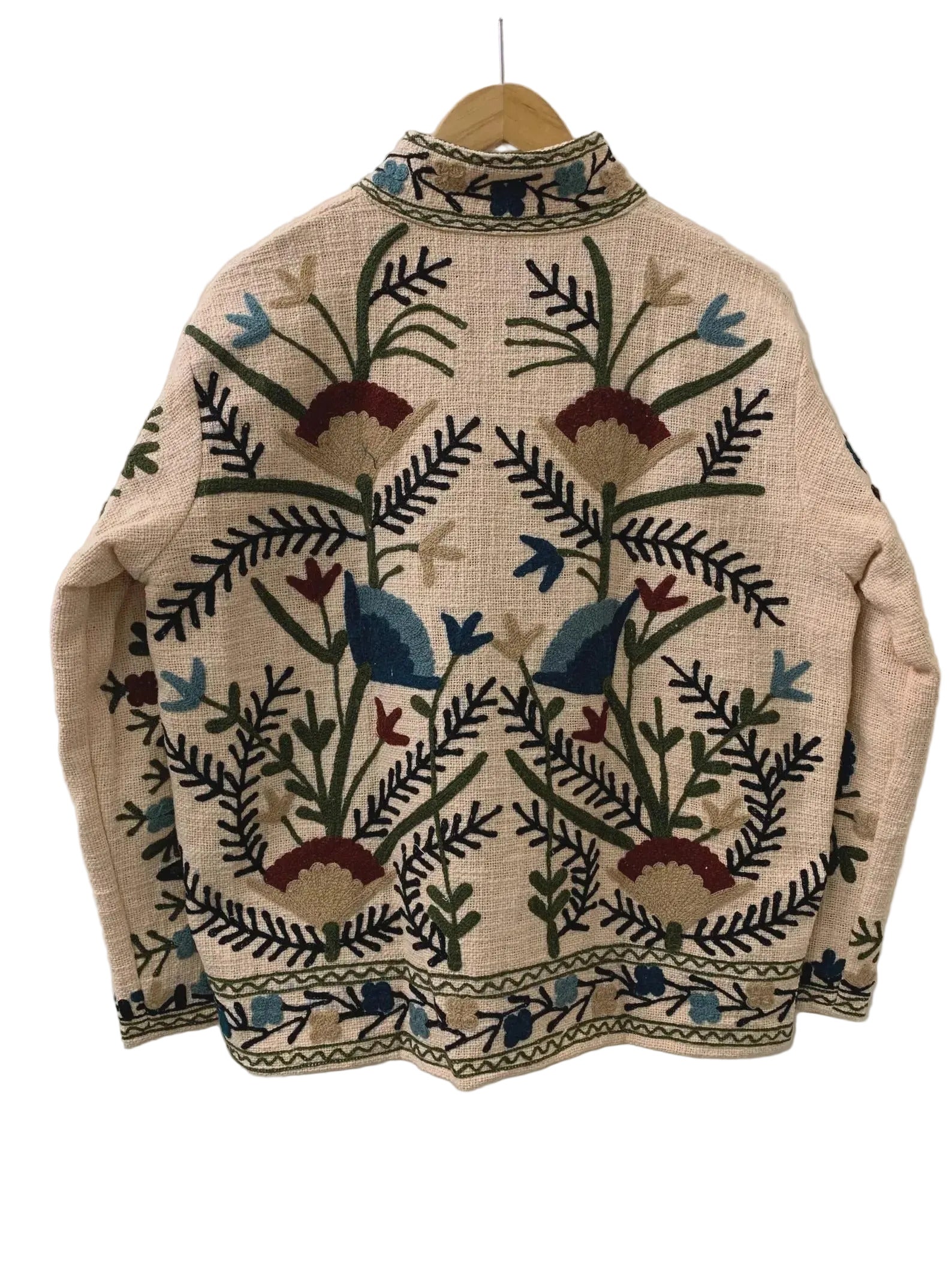 Beige Embroidered Suzani Jacket | Handmade Boho Unisex Coat - TNT32