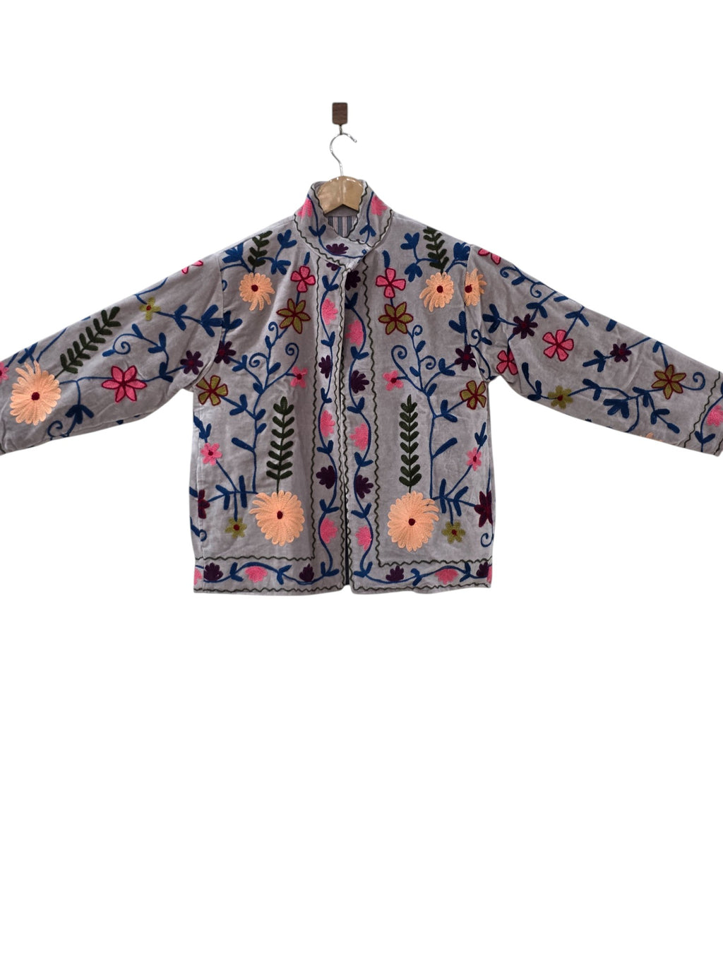 Women's Hand Embroidered Suzani Velvet Floral Design Jacket - VT22