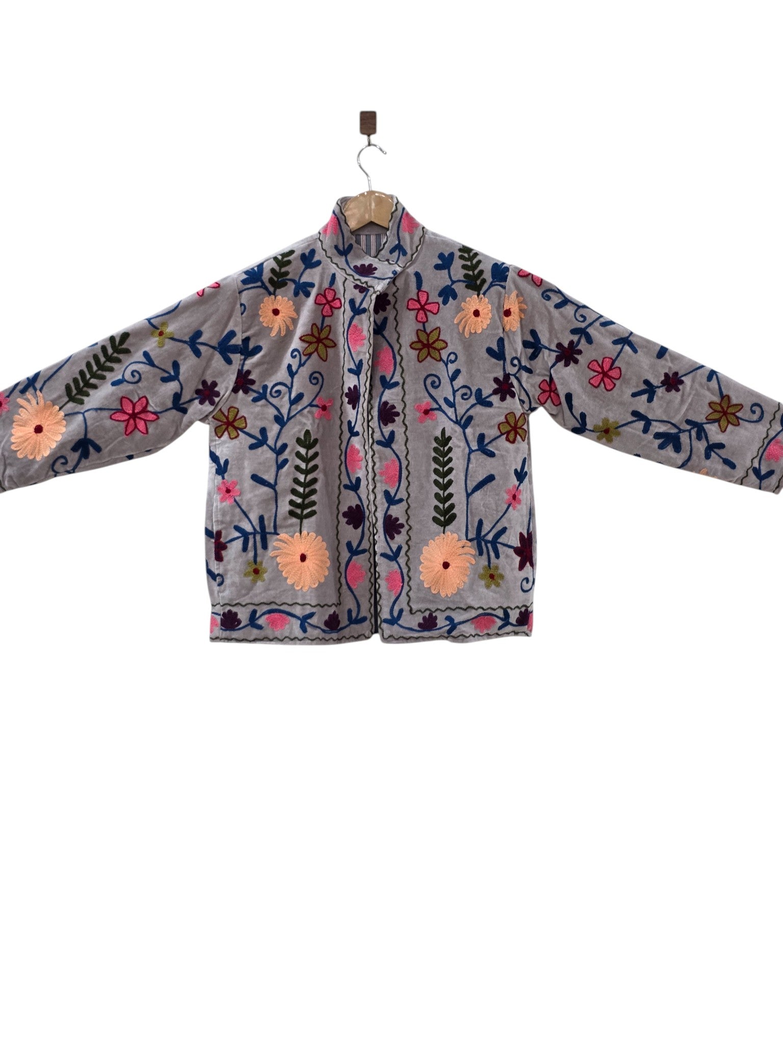 Damen Jacke Samt Stickerei Suzani Blumenmuster - VT22