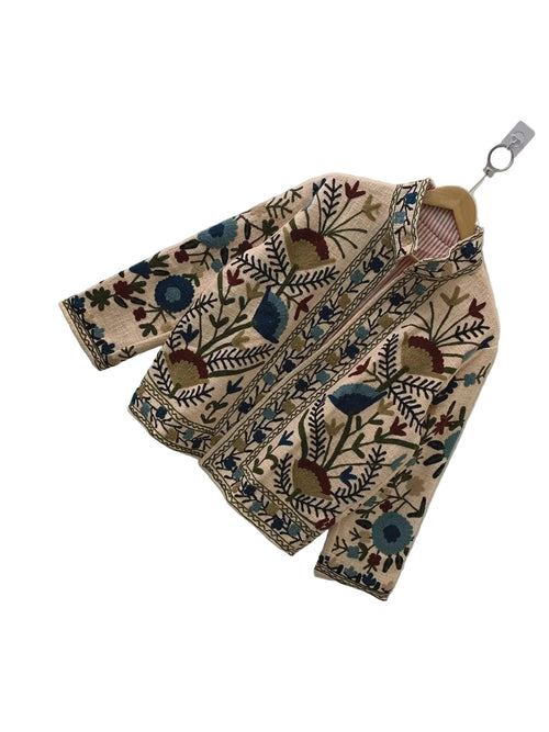 Beige Embroidered Suzani Jacket | Handmade Boho Unisex Coat - TNT32