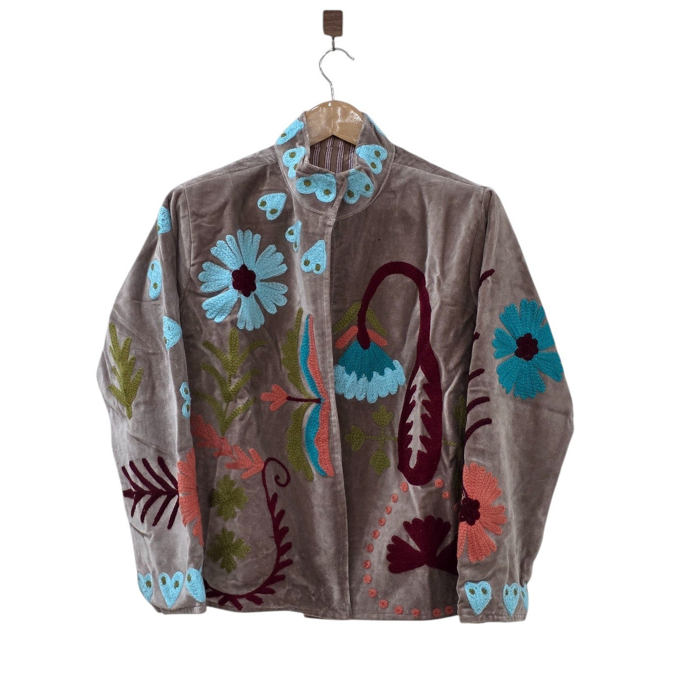 Indian Hand Embroidered Suzani Velvet Love Design Jacket - VT23
