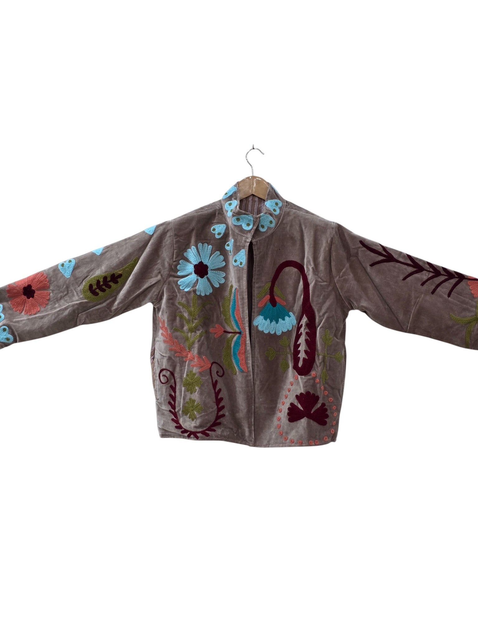 Indian Hand Embroidered Suzani Velvet Love Design Jacket - VT23