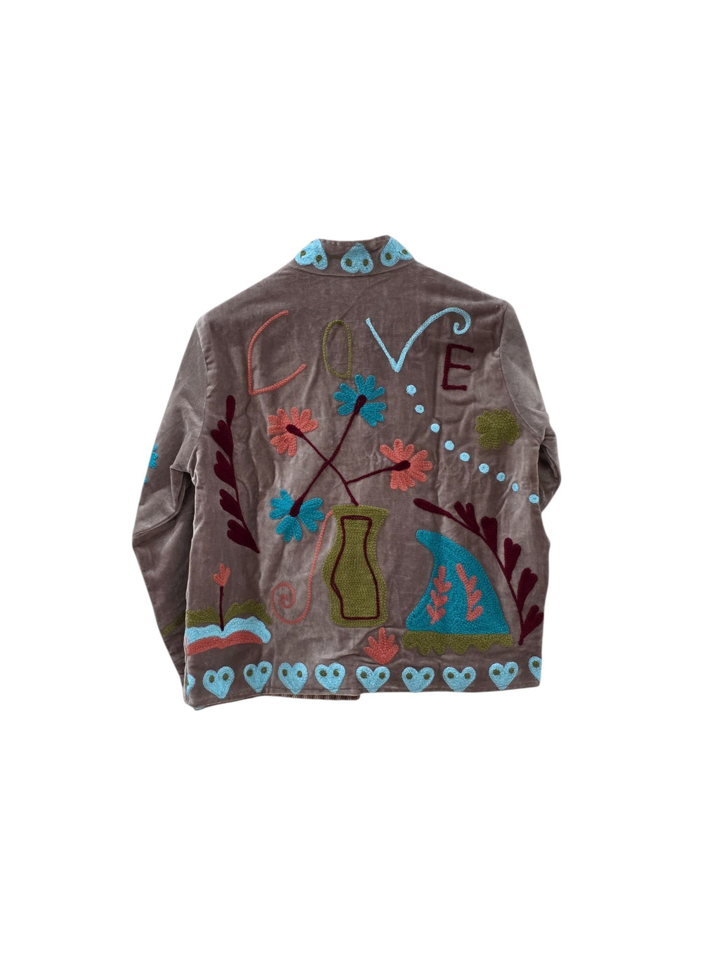 Indian Hand Embroidered Suzani Velvet Love Design Jacket - VT23
