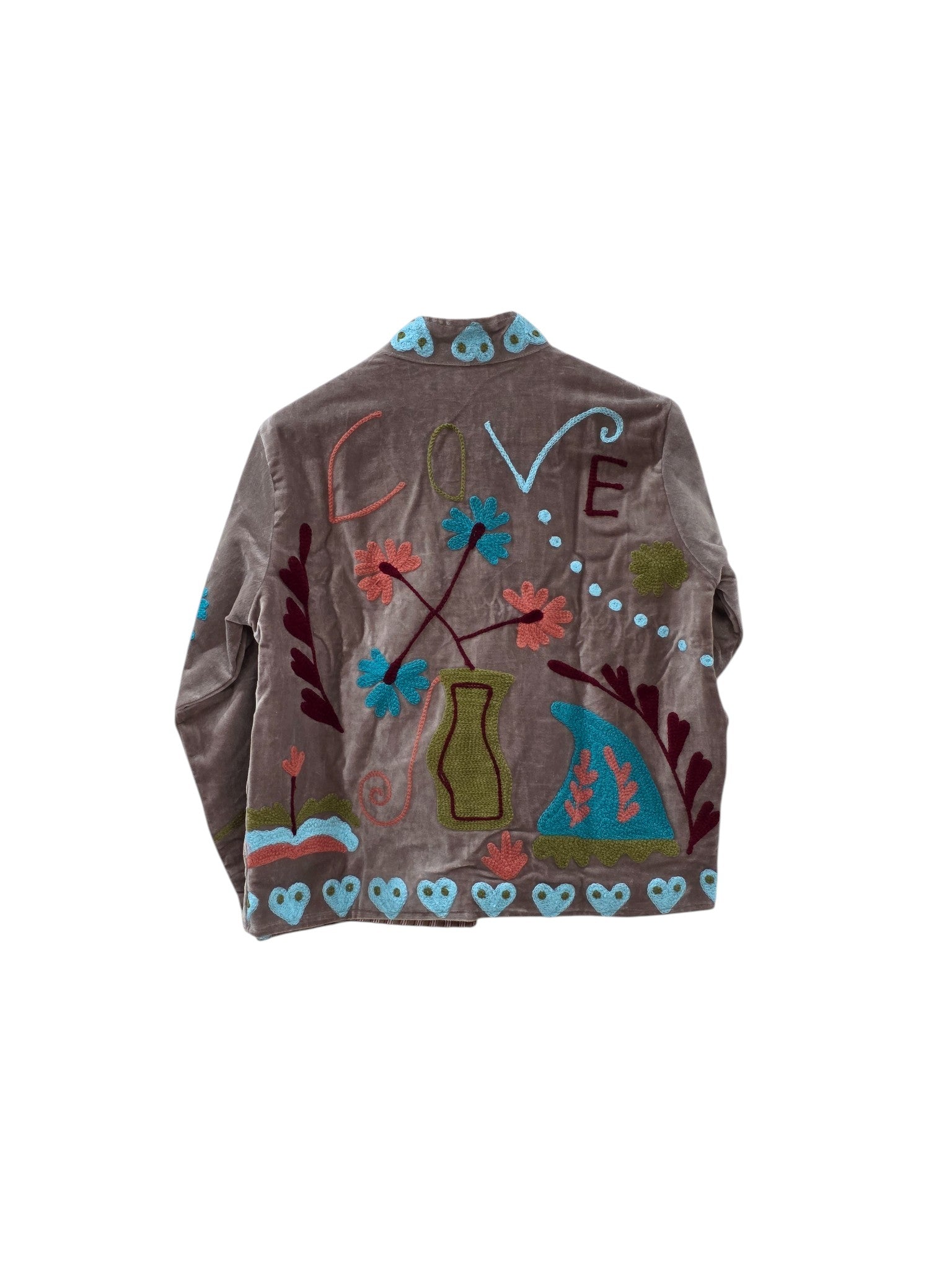Indian Hand Embroidered Suzani Velvet Love Design Jacket - VT23