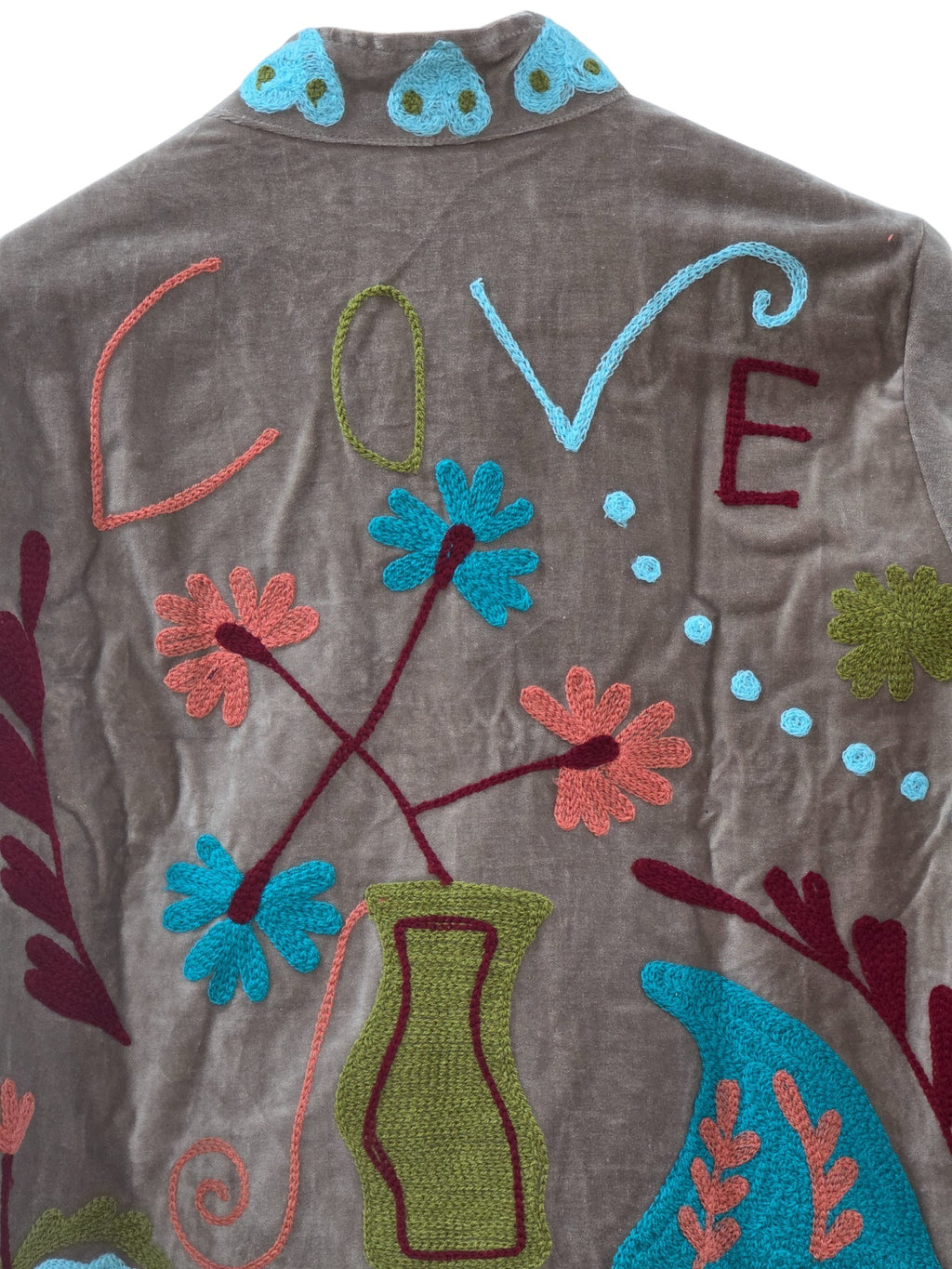 Indian Hand Embroidered Suzani Velvet Love Design Jacket - VT23